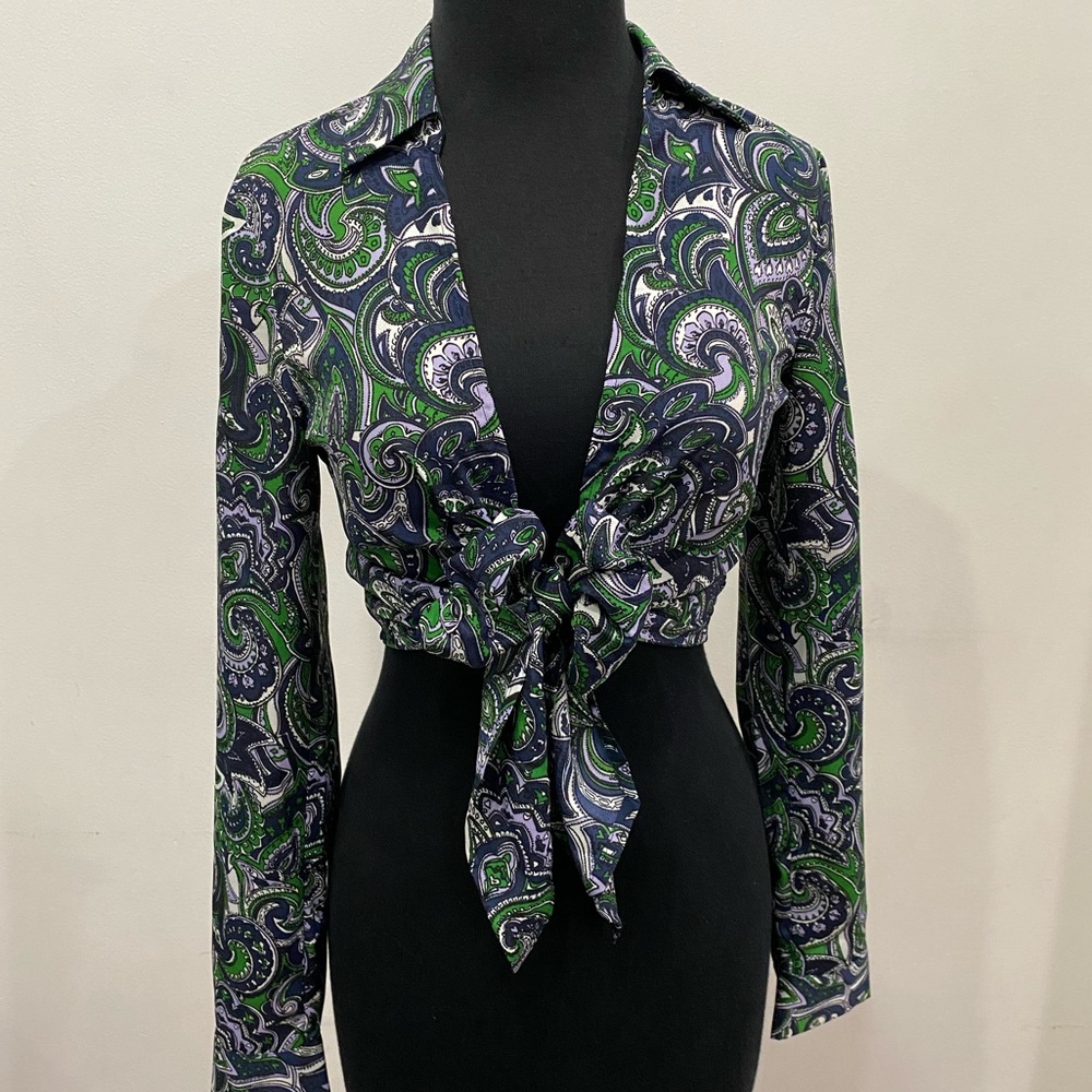 XS - Michael Michael Kors Printed Tie-Front Top.